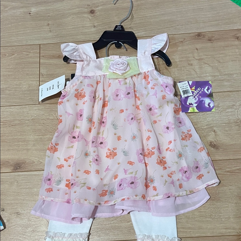 Blueberi Boulevard Pink and White Floral Kids Matching Set